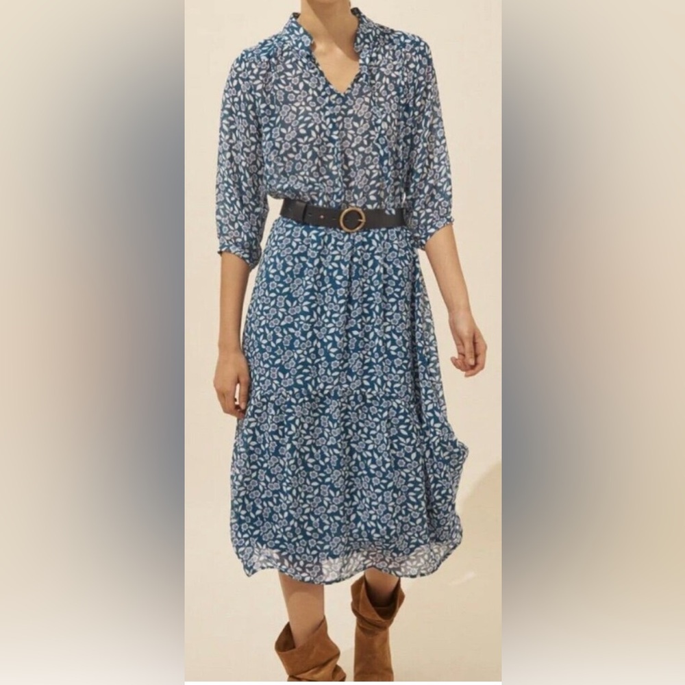 ba&sh Teal and Light Blue Floral Midi Dress - Picture 7 of 8